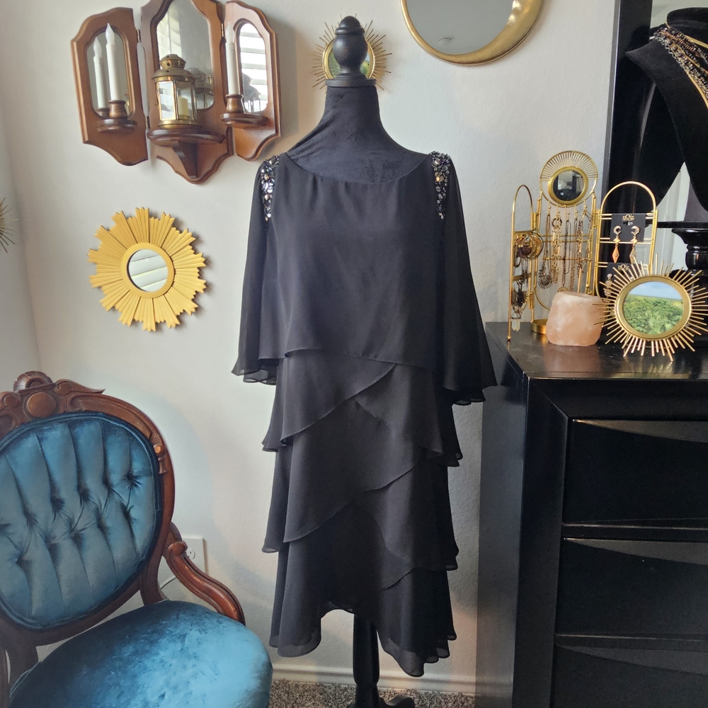 SLNY Black Asymmetrical Layered Dress